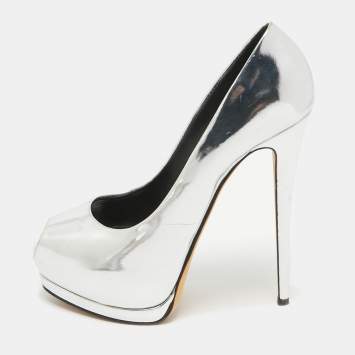 Pre Owned Giuseppe Zanotti Silver Leather Sharon Platform Pumps Size 40