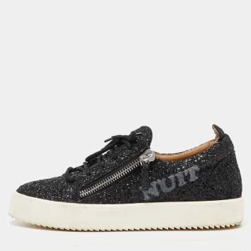 Pre Owned Giuseppe Zanotti Black Glitters Double Zipper May London Sneakers Size 40