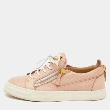 Pre Owned Giuseppe Zanotti Pink Python Embossed Leather Gail Low Top Sneakers Size 38.5