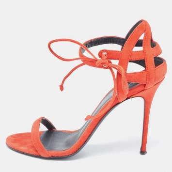 Pre Owned Giuseppe Zanotti Red Suede Ankle Strap Sandals Size 38
