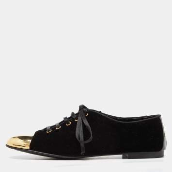 Pre Owned Giuseppe Zanotti Black Velvet Metal Cap Toe Oxfords Size 38