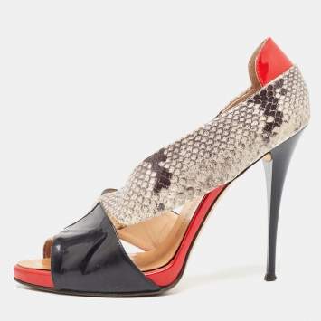 Pre Owned Giuseppe Zanotti Tricolor Embossed Snakeskin and Patent Leather Open Toe D'orsay Pumps Size 40.5