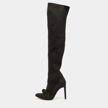 Pre Owned Giuseppe Zanotti Black Glitter  Knee Length Boots Size 39