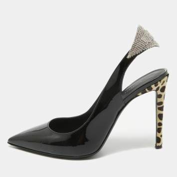 مملوكة مسبقًا Giuseppe Zanotti Black Patent Leather Susie Slingback Pumps Size 38