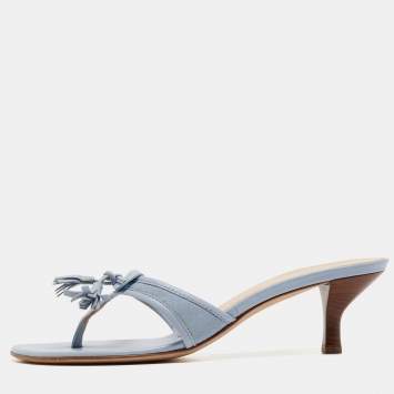Giuseppe Zanotti Light Blue Leather Tassel Thong Side Sandals Size 40