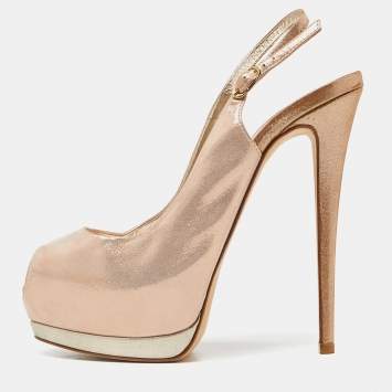 Pre Owned Giuseppe Zanotti Pink Glitter Nubuck Leather Peep Toe Platform Slingback Sandals Size 39