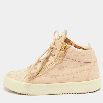 Pre Owned Giuseppe Zanotti Peach Croc Embossed Leather London High Top Sneakers Size 36