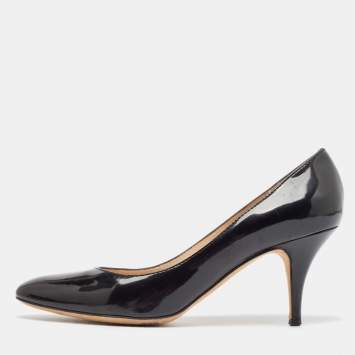 Pre Owned Giuseppe Zanotti Black Patent Round Toe Pumps Size 38.5