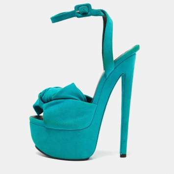 Pre Owned Giuseppe Zanotti Blue Suede Bow Platform Sandals Size 36