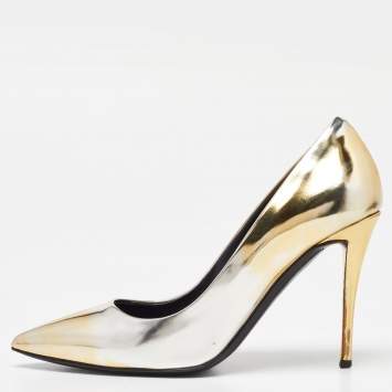 Pre Owned Giuseppe Zanotti Gold/Silver Leather Pointed Toe Pumps Size 35