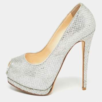 Pre Owned Giuseppe Zanotti Silver Glitter Fabric Sharon Pumps Size 36