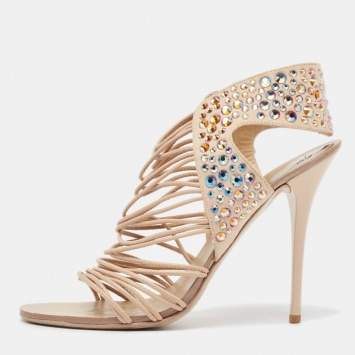 Pre Owned Giuseppe Zanotti Beige Suede and Leather Sandals Size 37