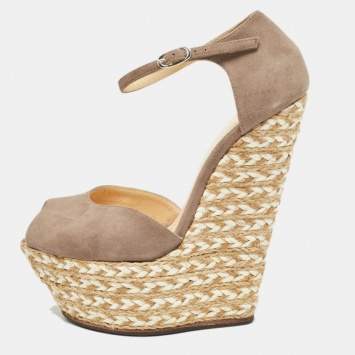 مملوكة مسبقًا Giuseppe Zanotti Beige Suede Wedges Peep Toe Espadrille Size 36