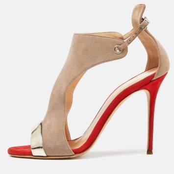 مملوكة مسبقًا Giuseppe Zanotti Two Tone Suede Open Toe Ankle Strap Sandals Size 39