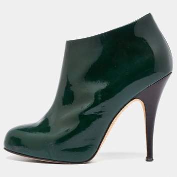 Pre Owned Giuseppe Zanotti Dark Green Patent Leather Ankle Booties Size 38.5