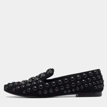 Pre Owned Giuseppe Zanotti Black Suede Studded Smoking Slippers Size 37