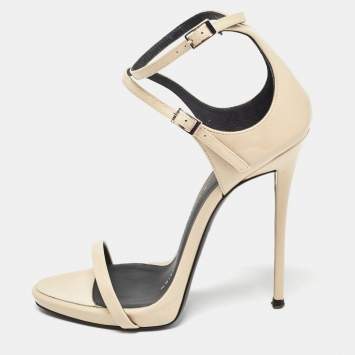 Pre Owned Giuseppe Zanotti Beige Patent Leather Coline Ankle Strap Sandals Size 35
