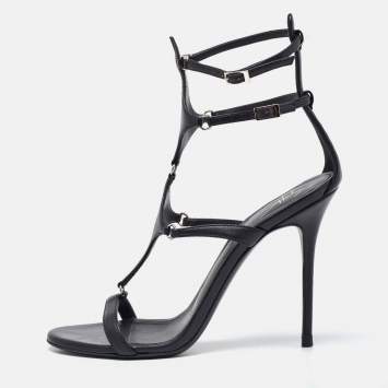 Pre Owned Giuseppe Zanotti Black Leather T-Strap Sandals Size 37