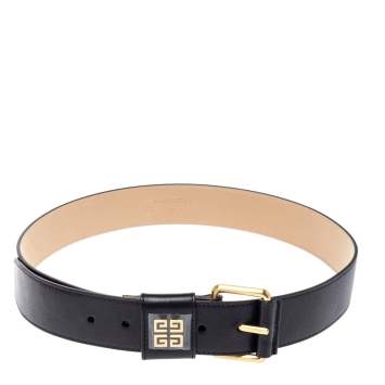 Pre Owned Givenchy Black Leather Buckle Belt 82CM