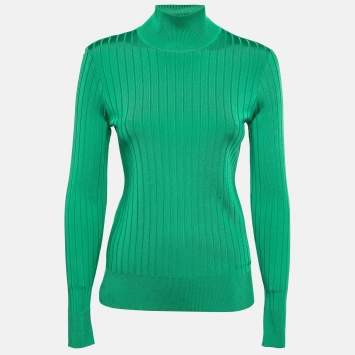 Pre Owned Givenchy Green Rib Knit Turtle Neck Sweater M