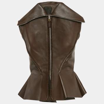 Givenchy Brown Braided Leather Peplum Vest S