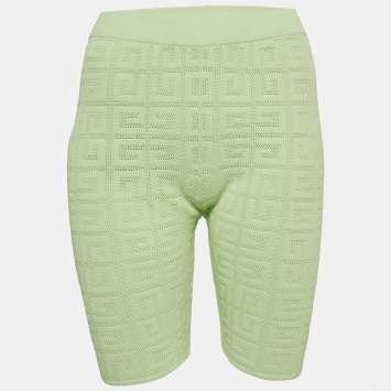 Pre Owned Givenchy Green Stretch Mesh Logo Biker Shorts M