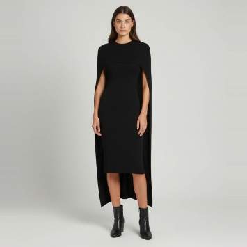 Pre Owned Givenchy Black Wool Rib Knit Cape Maxi Dress XS