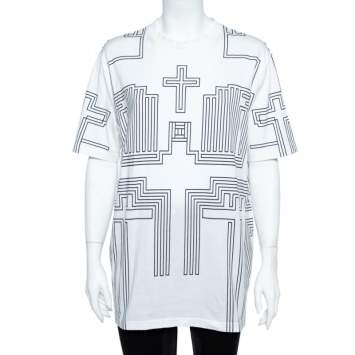 Pre Owned Givenchy White Cotton Jersey Geometric Cross Print T-Shirt S