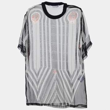 Pre Owned Givenchy Black Stripe Print Silk Sheer Blouse L