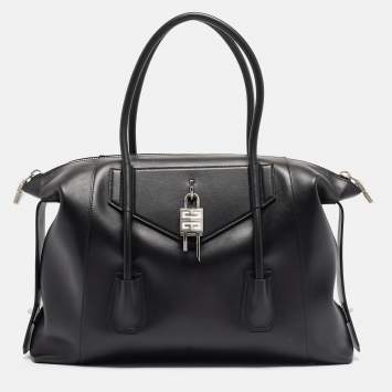 Pre Owned Givenchy Black Leather Medium Antigona Lock Soft Tote