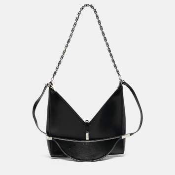 Pre Owned Givenchy Black Glossy Leather Cut Out Chain Bag