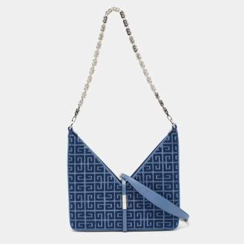 Pre Owned Givenchy Blue Monogram Denim and Leather Cut Out Chain Bag
