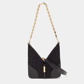 Pre Owned Givenchy Black Denim and Leather Small Cut Out Chain Bag 
