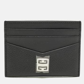 Pre Owned Givenchy Logo Plaque Black Leather Card Holder