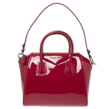 Pre Owned Givenchy Magenta Patent Leather Small Antigona Satchel