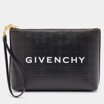 Pre Owned Givenchy Black Monogram Coated Canvas Logo Detail 4G Pouch