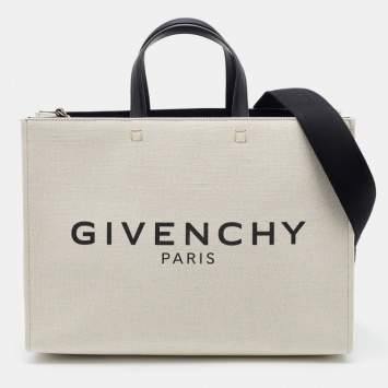 Pre Owned Givenchy Beige/Black Canvas and Leather Medium "G" Shopper Tote