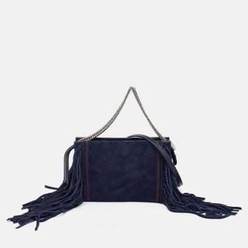 Pre Owned Givenchy Navy Blue Leather and Suede Fringe Crossbody Bag