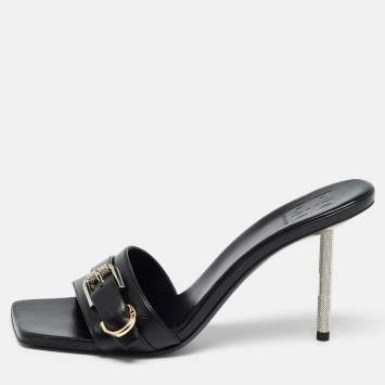 Pre Owned Givenchy Black Leather Voyou Slide Sandals Size 38