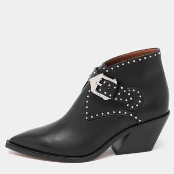 Pre Owned Givenchy Black Leather Studded Accents Western Boots Size 35