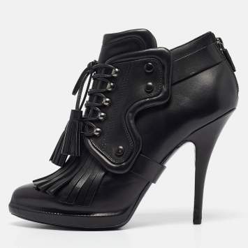 Pre Owned Givenchy Black Leather Ankle Length Boots Size 39