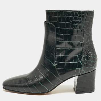 Pre Owned Givenchy Dark Green Croc Embossed Leather Ankle Boots Size 39