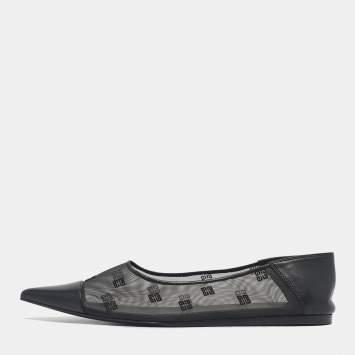 Pre Owned Givenchy Black Leather and Mesh 4G Ballet Flats Size 40