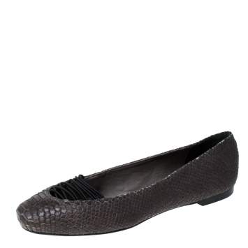 Pre Owned Givenchy Grey Python Embossed Leather Ballet Flats Size 38.5