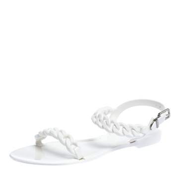Pre Owned Givenchy White Jelly Chain-Link Flat Sandals Size 41