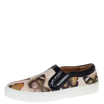 Pre Owned Givenchy Multi Color Python Trim and Leather Butterfly Print Round Toe Slip On Sneakers Size 37.5