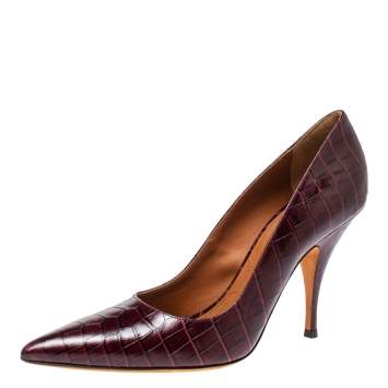 Pre Owned Givenchy Burgundy Croc Embossed Leather Pointed Toe Pumps Size 40