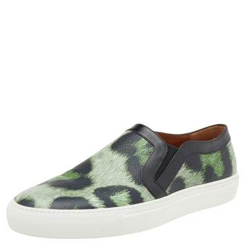 Pre Owned Givenchy Two Tone Jaguar Print Leather Skate Slip-On Sneakers Size 40