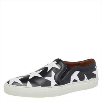 Pre Owned Givenchy Black/White Leather Skate Star Print Slip On Sneakers Size 41