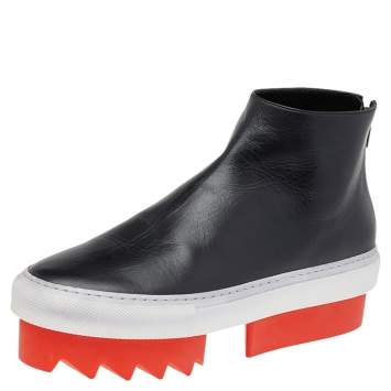Pre Owned Givenchy Black Leather Mid Skate Ankle Sneakers Booties Size 37.5